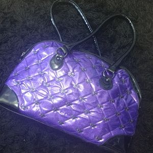 GG Rose Bat Purse metallic purple and Black paten